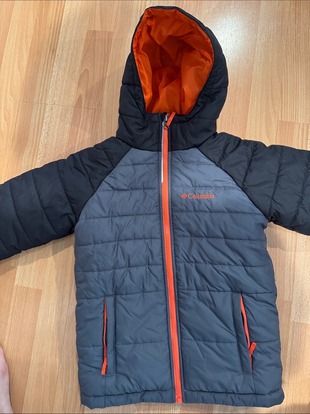 Columbia Gray and Orange Kids Hooded Puffer Jacket